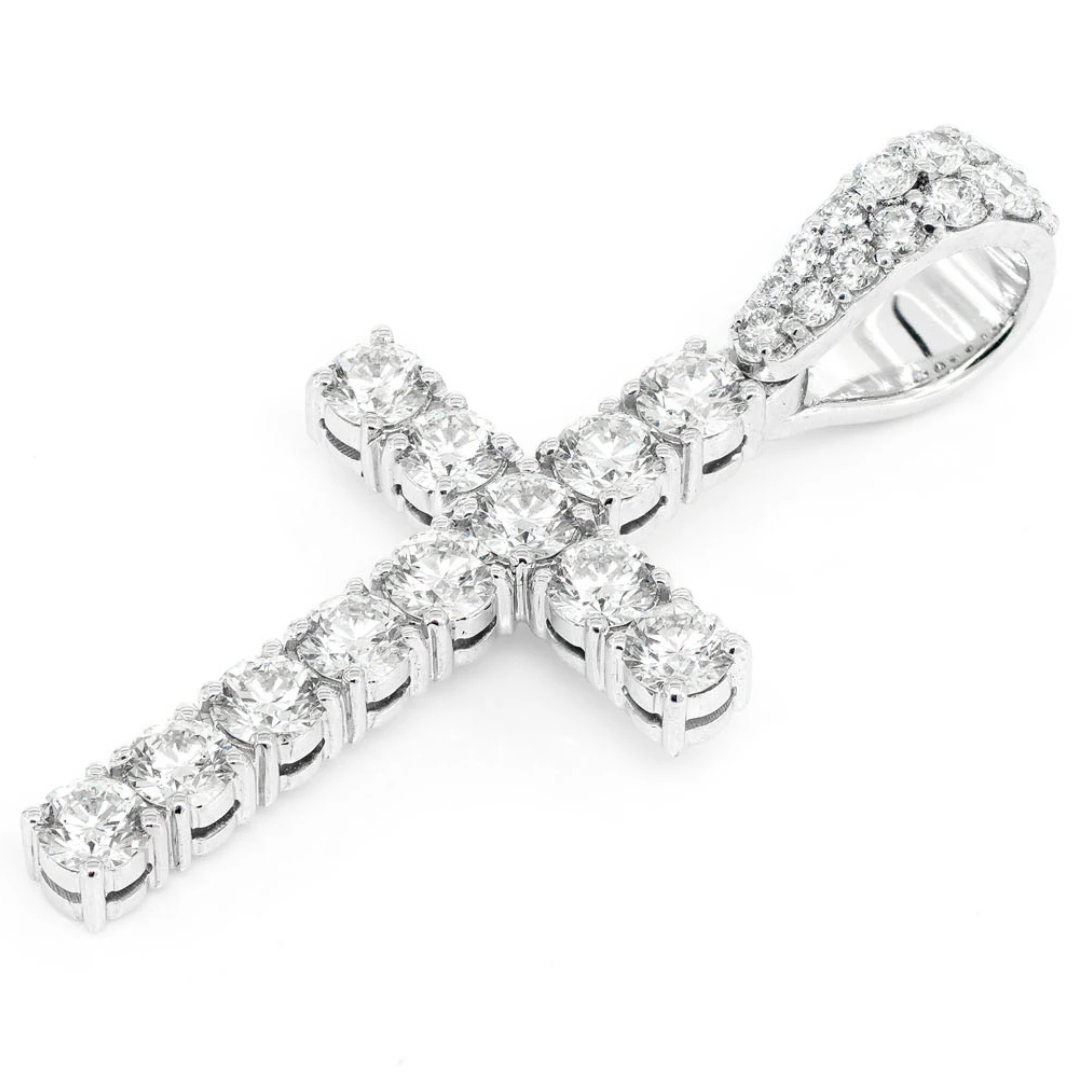 Pendentif croix en diamant à une rangée de 1,50 ct en or massif 14 carats