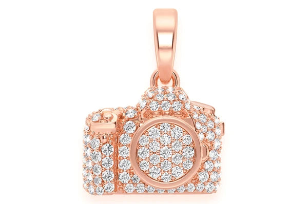 Pendentif caméra diamant 0,75 ct en or massif 14 carats