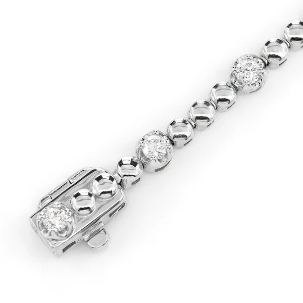 Erkals Jewellers 3pt Crown Set Beaded Diamond Link Bracelet 18K Gold 0.60ctw