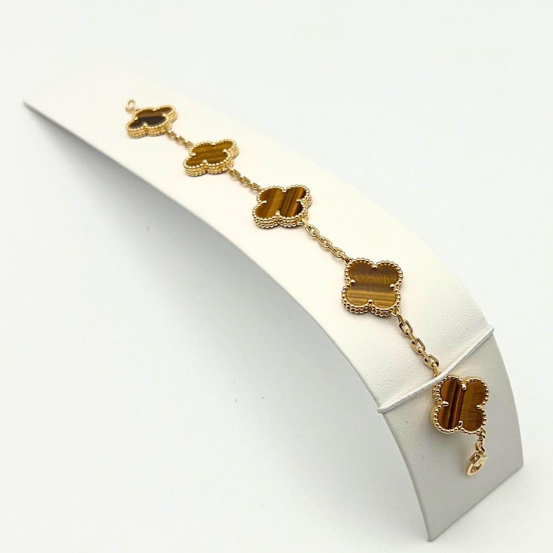 Van Cleef & Arpels Bracelet Alhambra Vintage 5 Motifs Oeil de Tigre Or Jaune 18 Carats