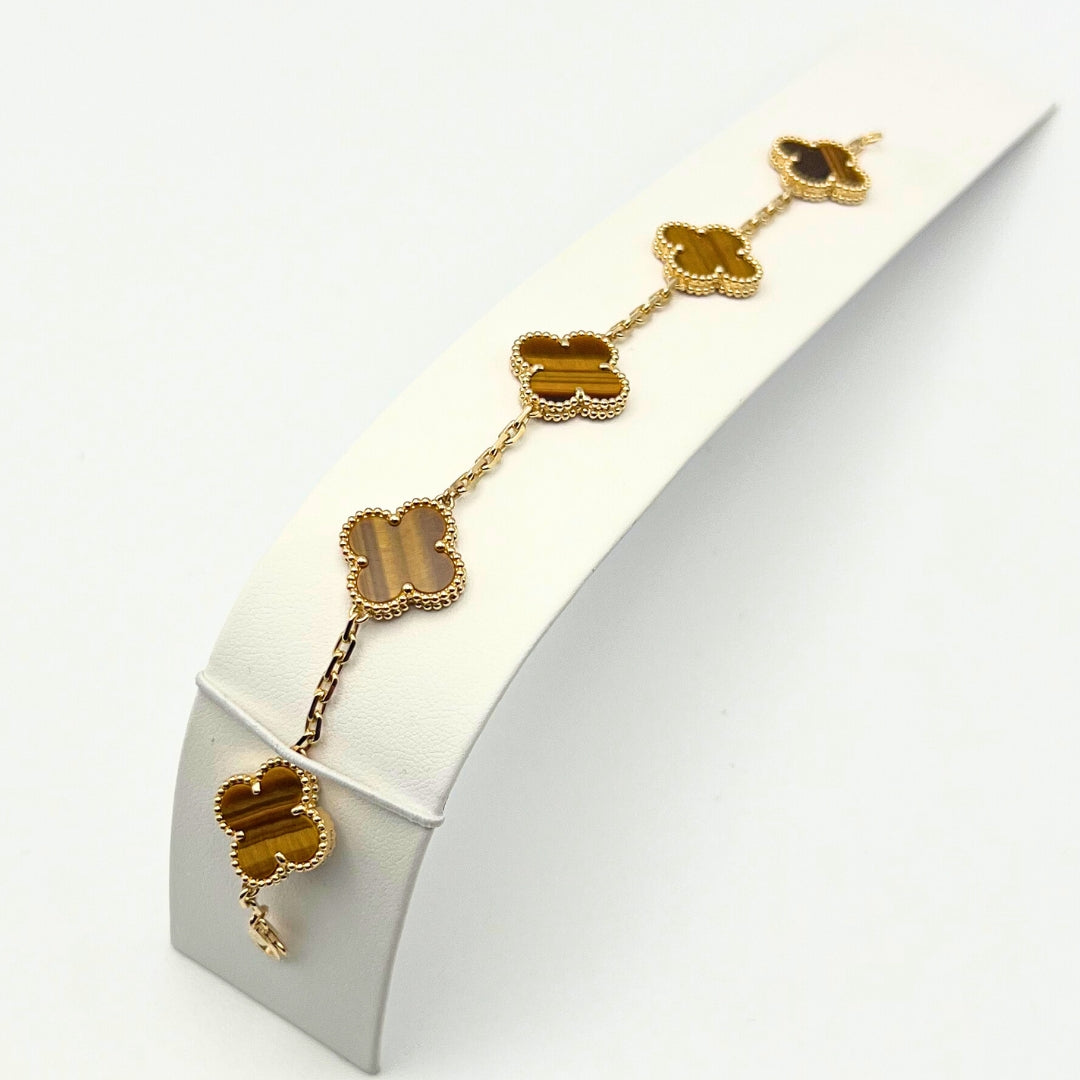 Van Cleef & Arpels Bracelet Alhambra Vintage 5 Motifs Oeil de Tigre Or Jaune 18 Carats