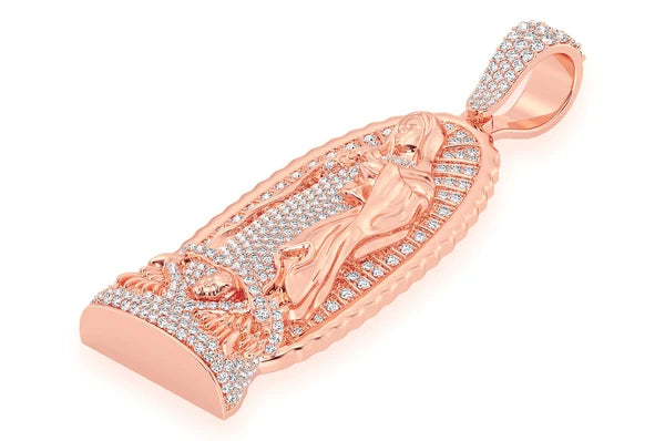 3.20ct Diamond Virgin Of Guadalupe Statue Pendant 18K Solid Gold