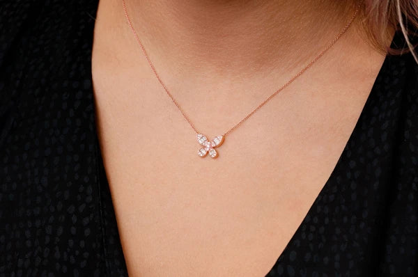 Erkals Jewellers Butterfly Baguette Pendant 18K Gold Diamond 0.33ctw