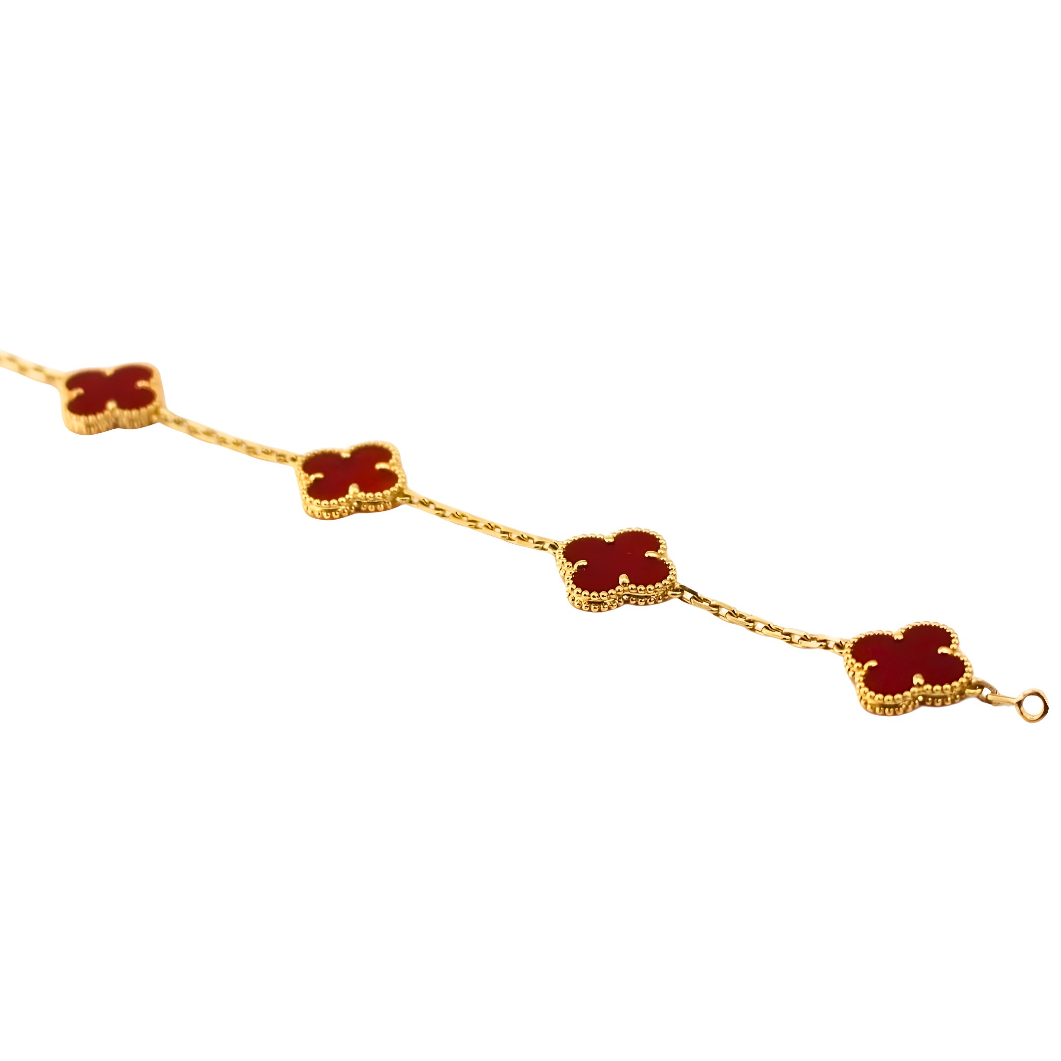 Van Cleef & Arpels Vintage Alhambra Bracelet 5 Motifs Cornaline Or Jaune 18 Carats