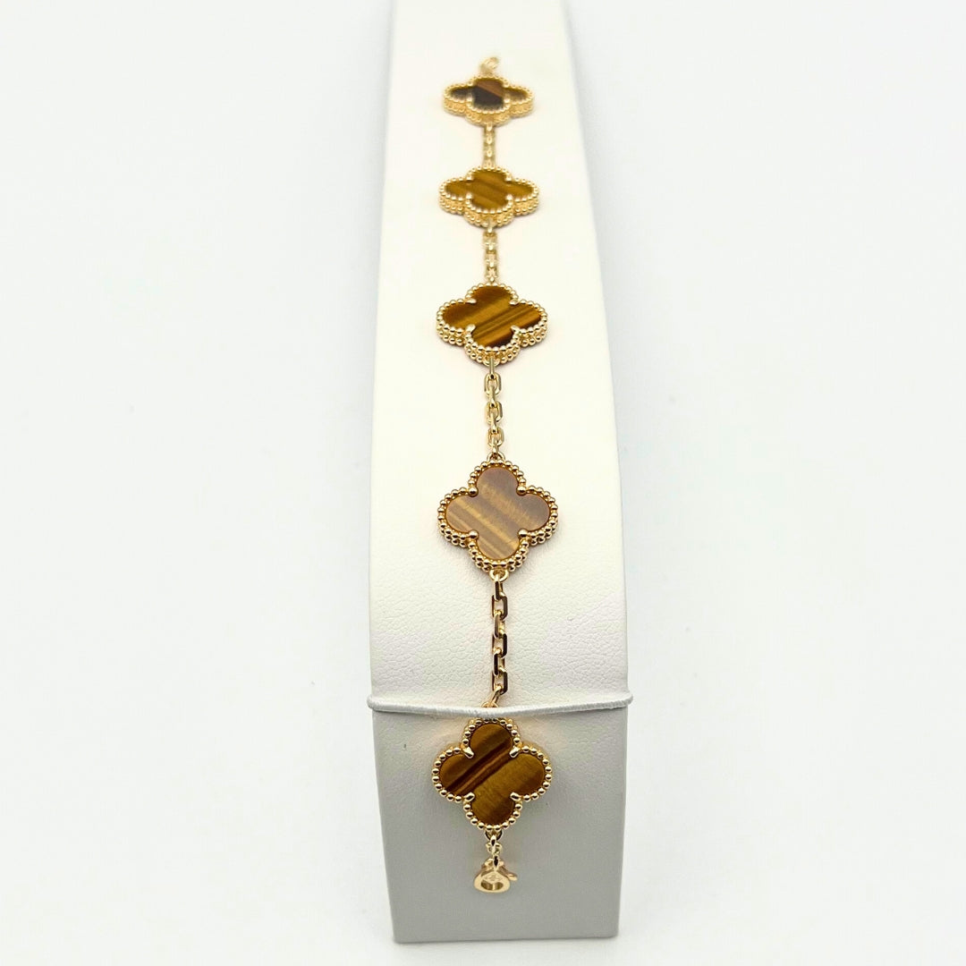 Van Cleef & Arpels Bracelet Alhambra Vintage 5 Motifs Oeil de Tigre Or Jaune 18 Carats