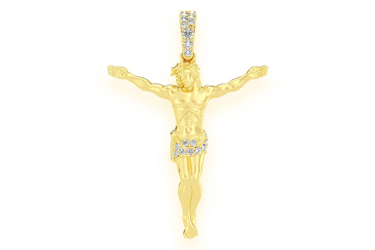 Erkals Jewellers Crucifix Half Diamond Pendant 18k Yellow Gold