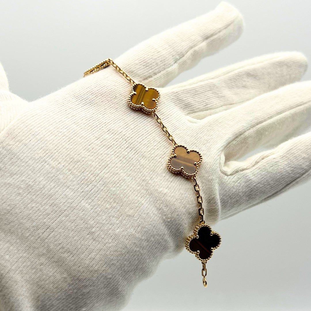 Van Cleef & Arpels Bracelet Alhambra Vintage 5 Motifs Oeil de Tigre Or Jaune 18 Carats