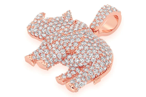 1.75ct Diamond Rhinoceros Standing Pendant 18K Solid Gold