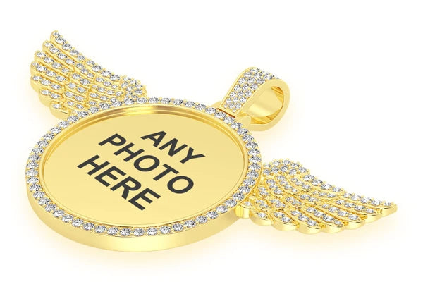Erkals Jewellers Round Picture Wings Memory Pendant 18K Gold Diamond 8.50ctw