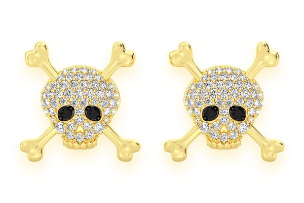 Erkals Jewellers Skull & Crossbones Stud Earrings 18K Gold 0.50ctw