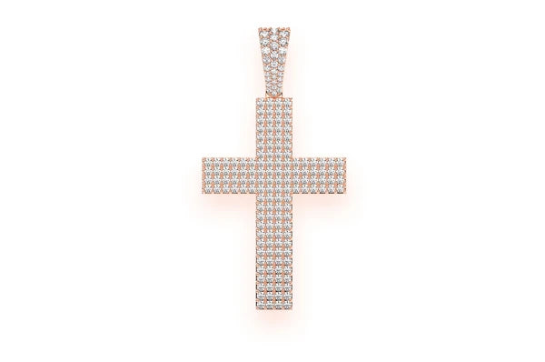 Pendentif croix plate à quatre rangées de diamants 1,15 ct en or massif 14 carats