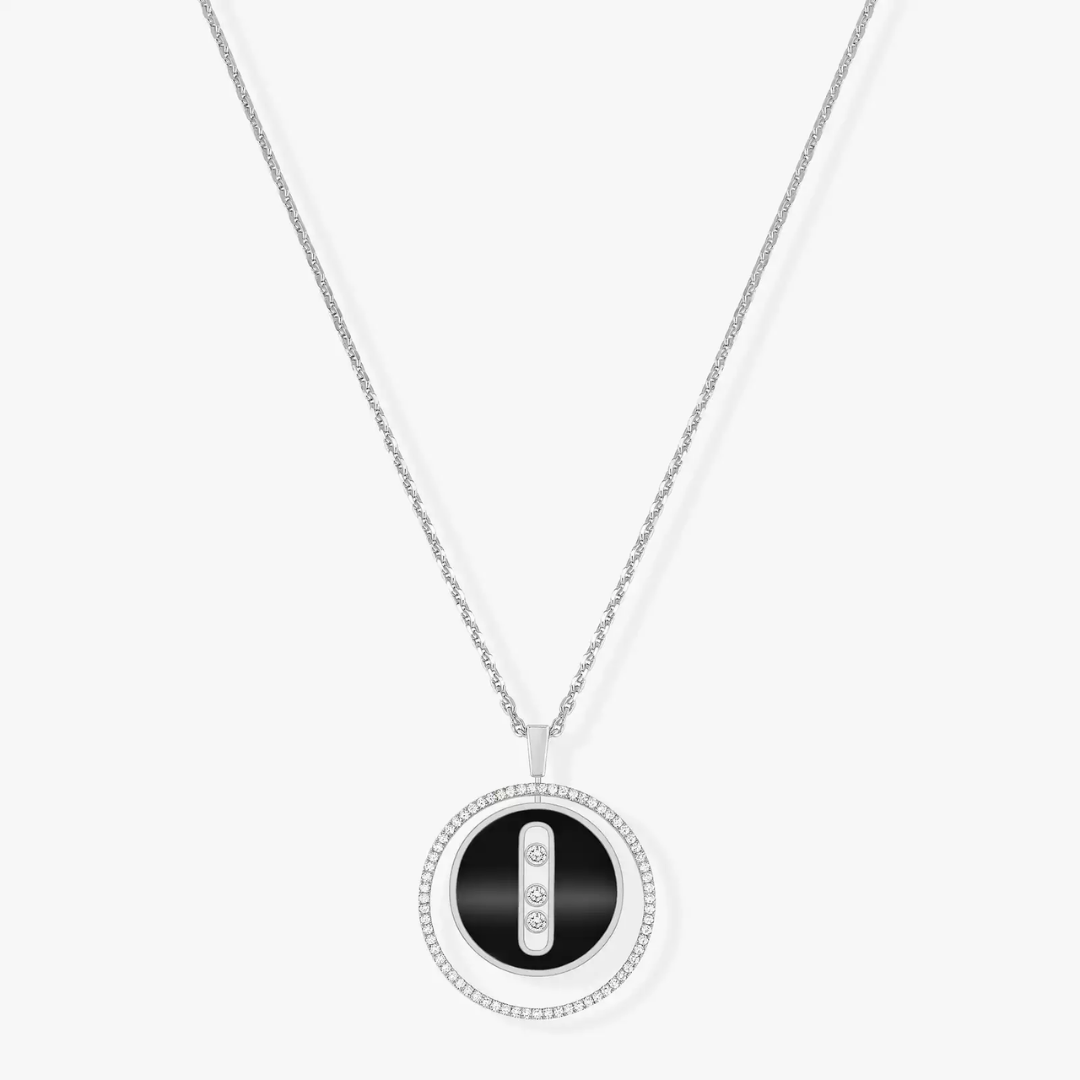 Lucky Move MM Onyx White Gold Diamond Necklace 18ct Gold