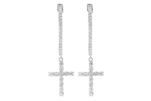 Erkals Jewellers Cross Dangling Diamond Hoop Earrings 18K Gold 2.70ctw