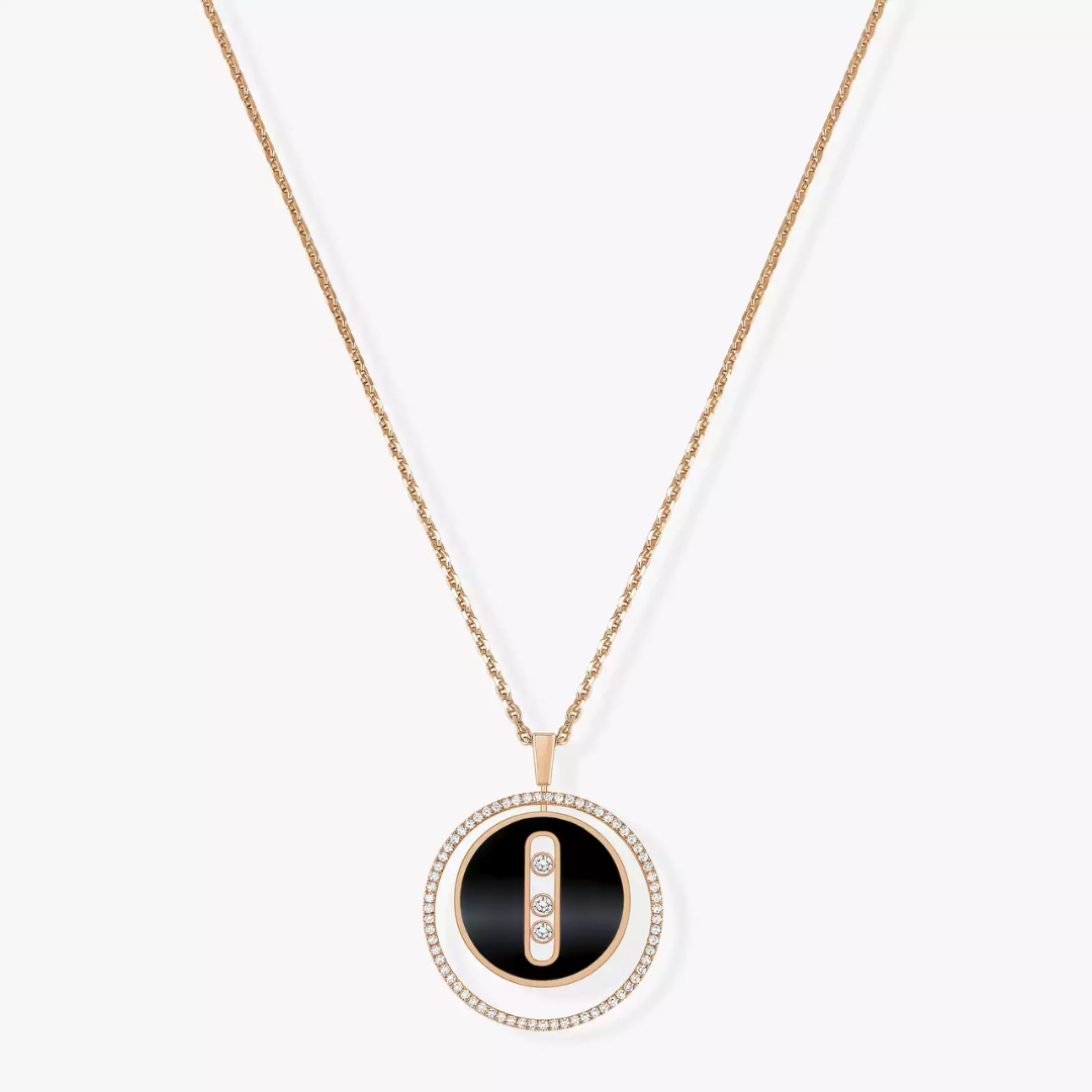 Lucky Move MM Onyx Pink Gold Diamond Necklace 18ct Gold