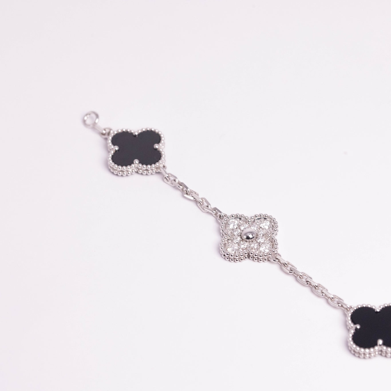 Van Cleef & Arpels Vintage Alhambra Bracelet 5 Motifs Diamonds Onyx 18K White Gold