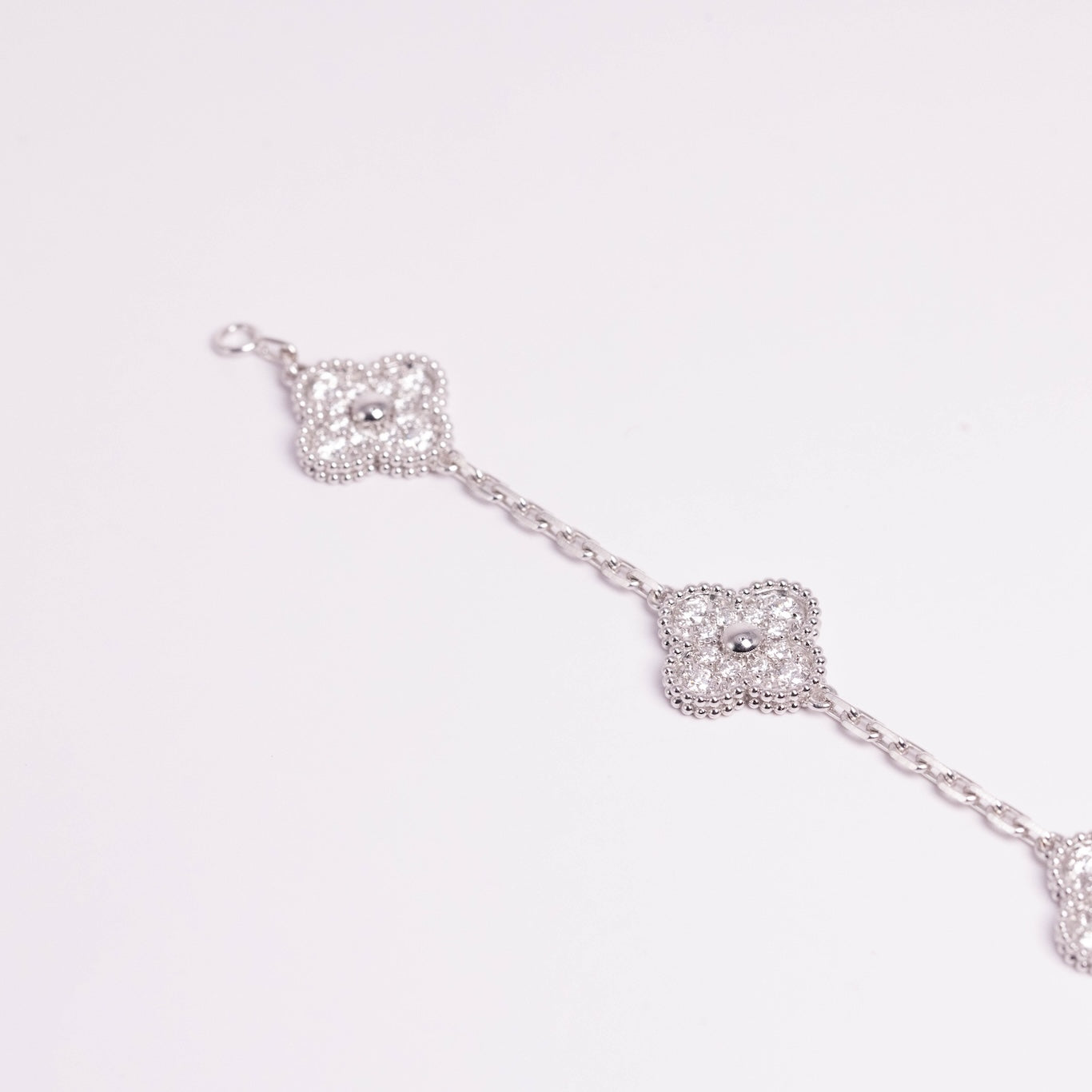 Van Cleef & Arpels Vintage Alhambra Bracelet 5 Motifs Diamonds 18K White Gold