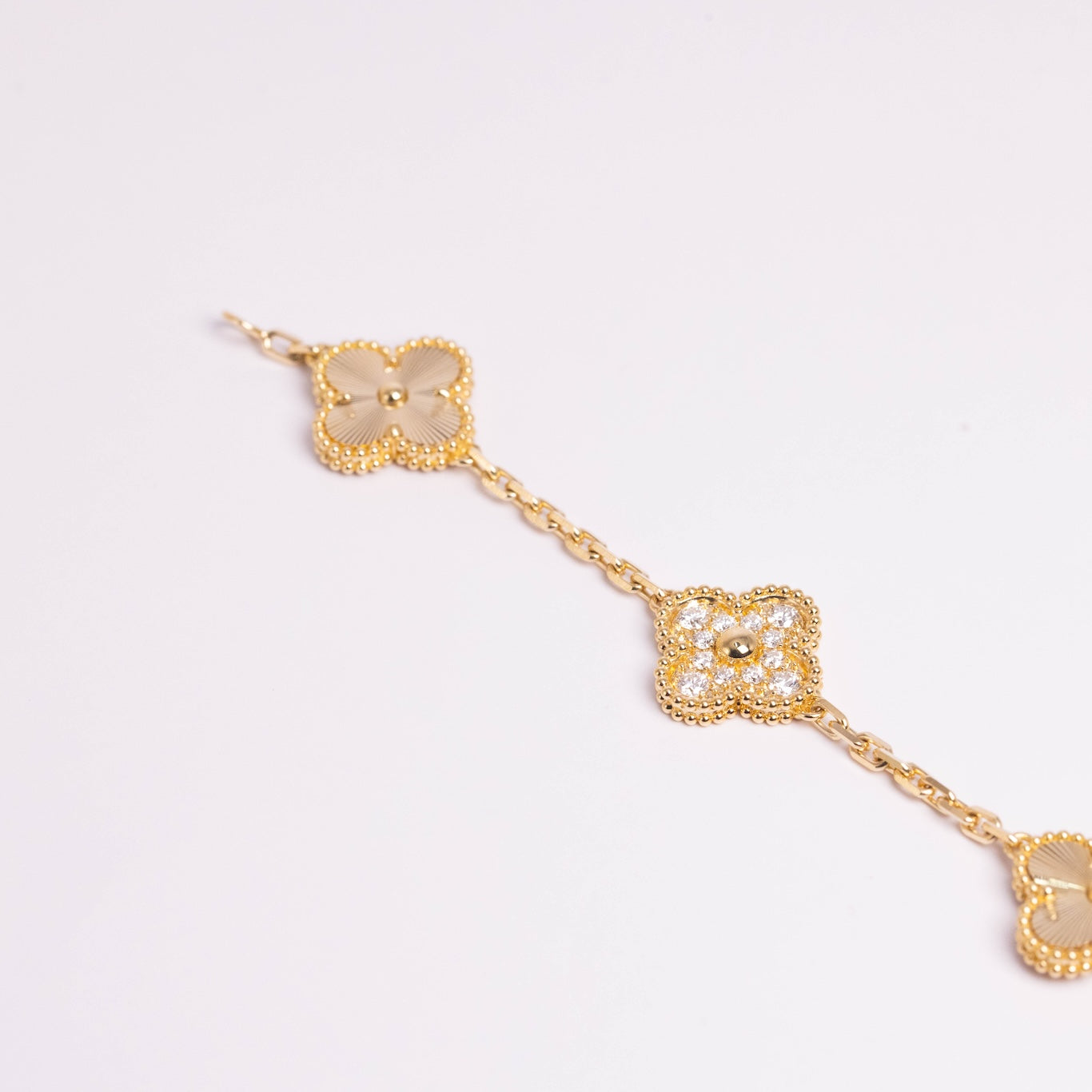 Van Cleef & Arpels Vintage Alhambra Bracelet 5 Motifs Diamonds 18K Yellow Gold