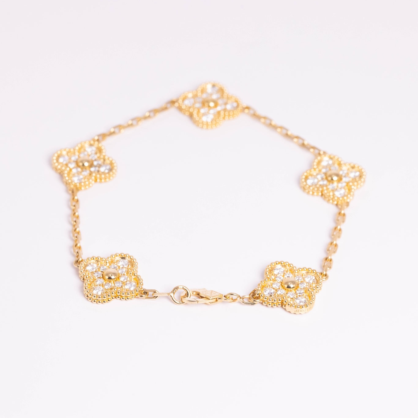 Van Cleef & Arpels Vintage Alhambra Bracelet 5 Motifs Full Diamonds 18K Yellow Gold