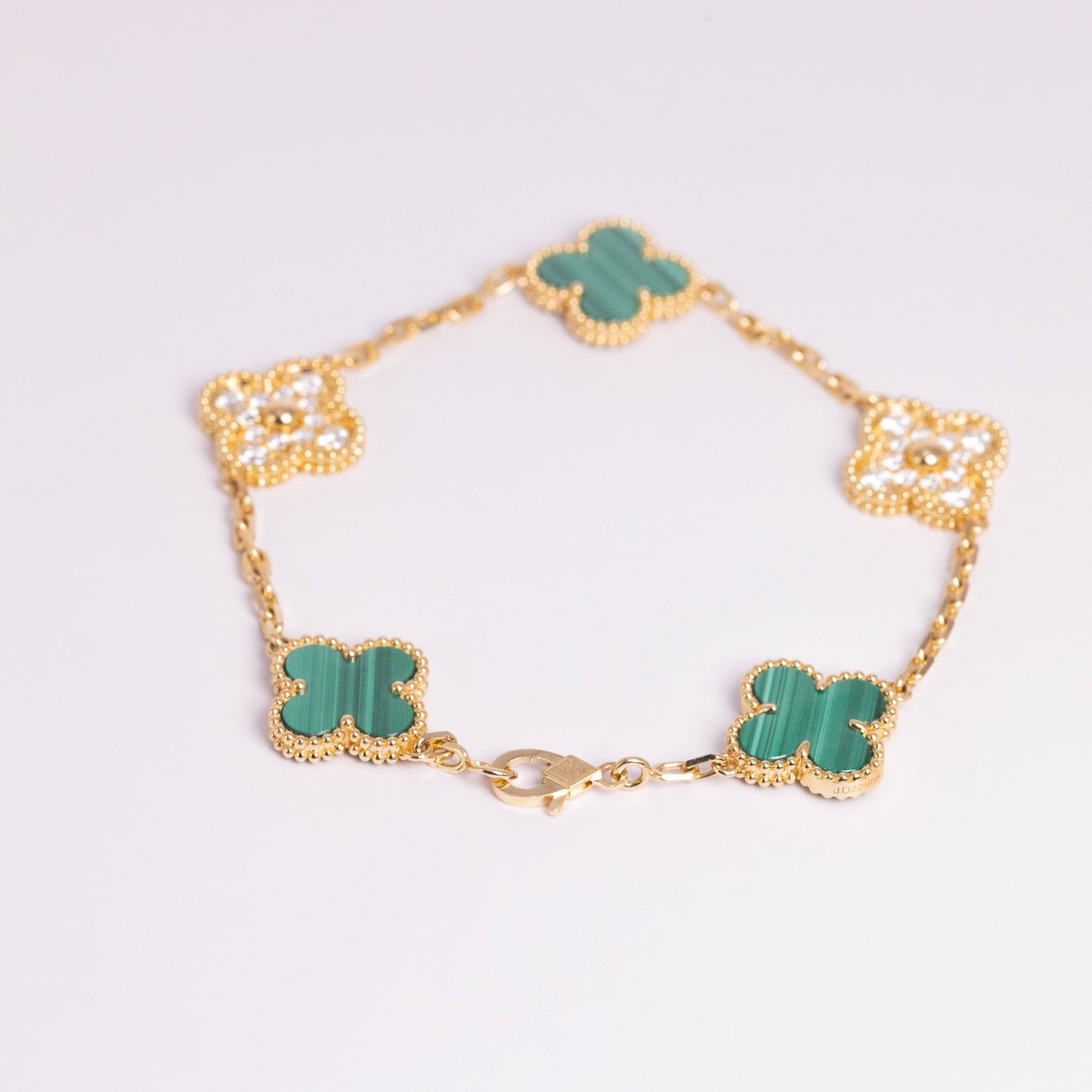 Van Cleef & Arpels Vintage Alhambra Bracelet 5 Motifs Diamond Malachite 18K Yellow Gold