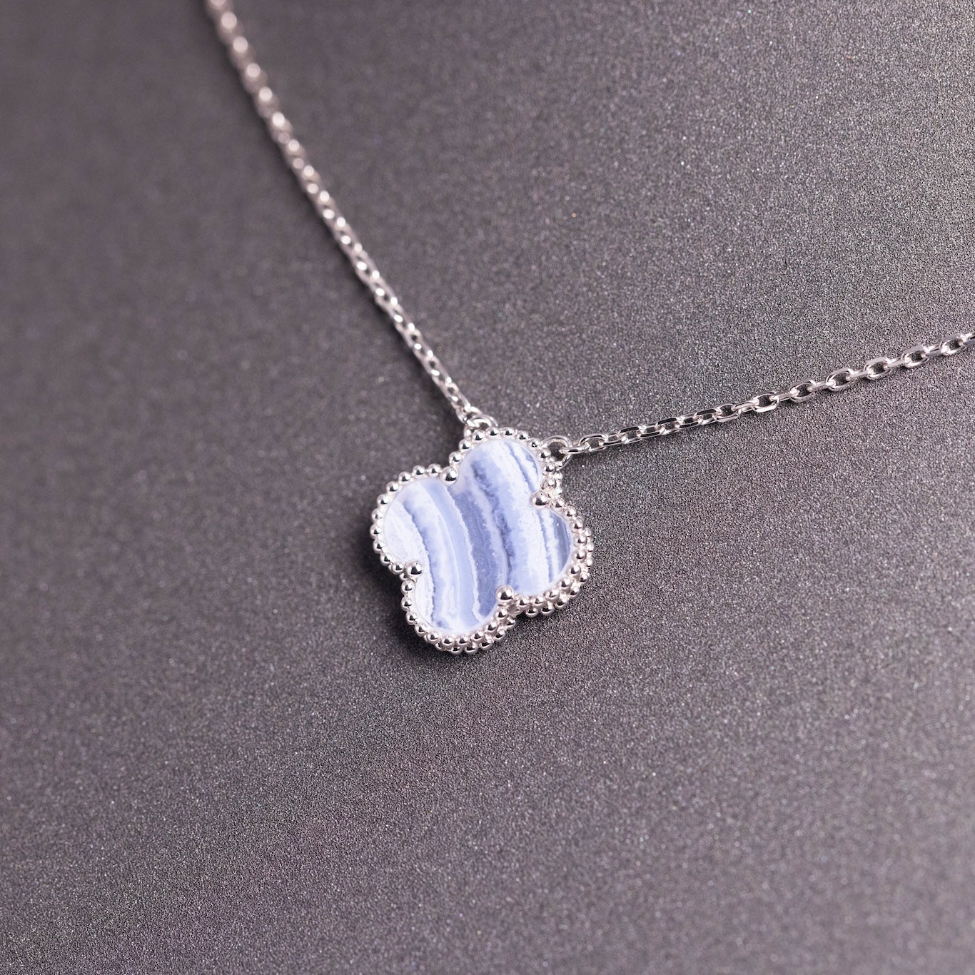 Van Cleef & Arpels Vintage Alhambra Pendant Chalcedony 18K White Gold