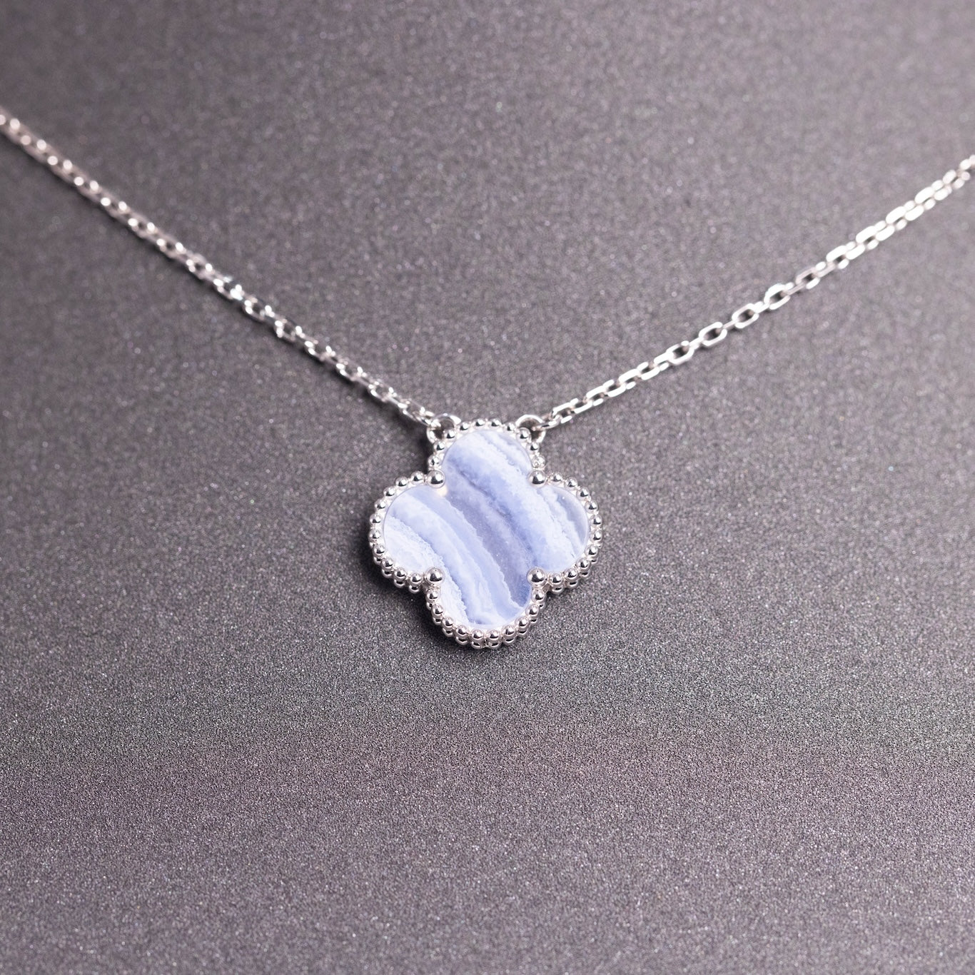 Van Cleef & Arpels Vintage Alhambra Pendant Chalcedony 18K White Gold