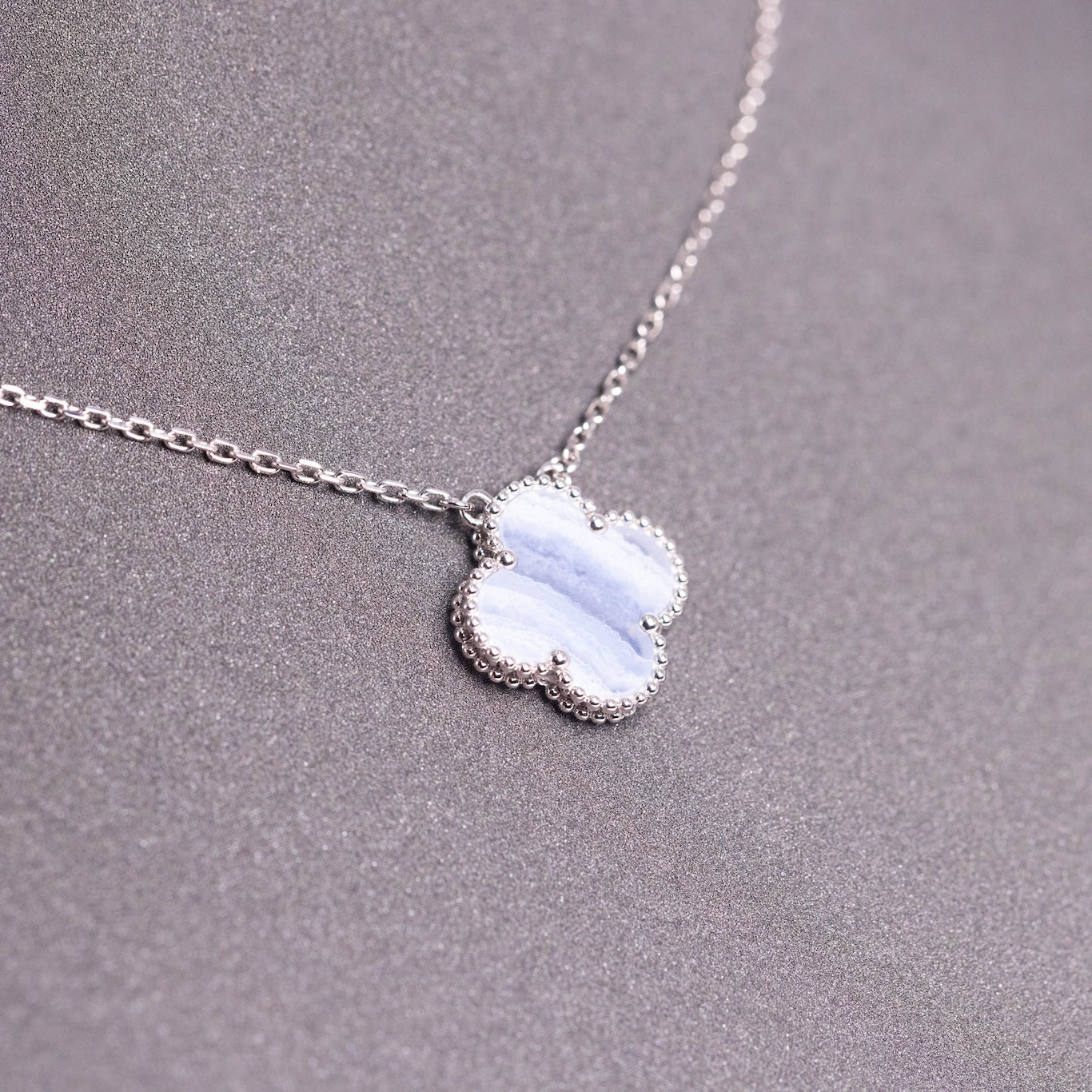 Van Cleef & Arpels Vintage Alhambra Pendant Chalcedony 18K White Gold