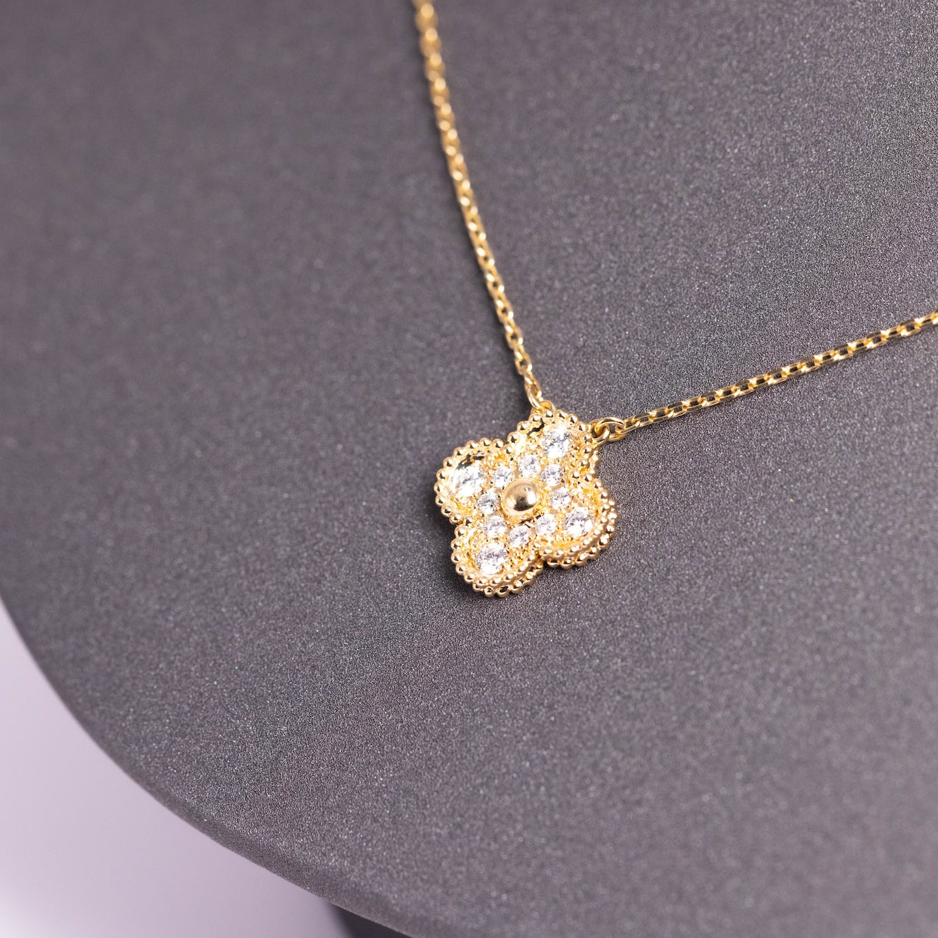 Van Cleef & Arpels Vintage Alhambra Pendant Full Diamonds 18K Yellow Gold