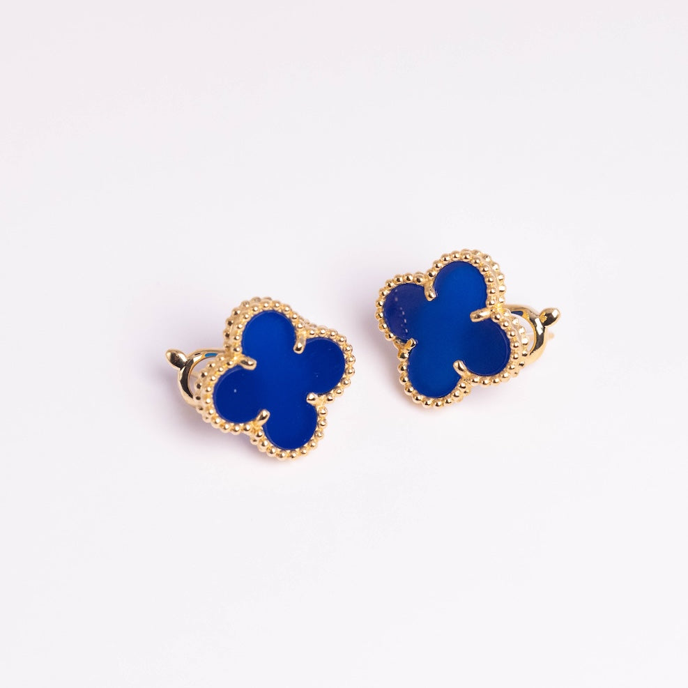 Van Cleef & Arpels Vintage Alhambra Earrings Agate 18K Yellow Gold