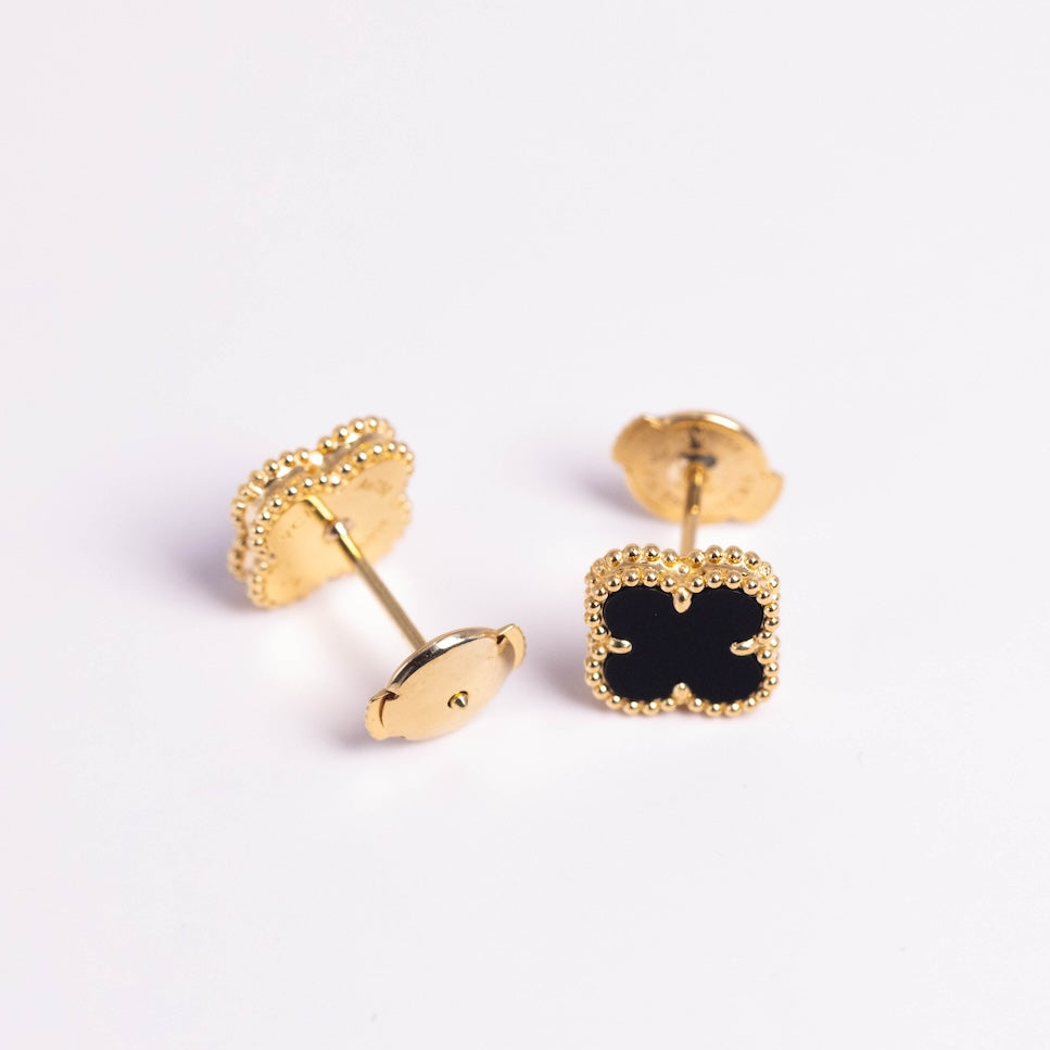 Van Cleef & Arpels Sweet Alhambra Earrings Onyx 18K Yellow Gold