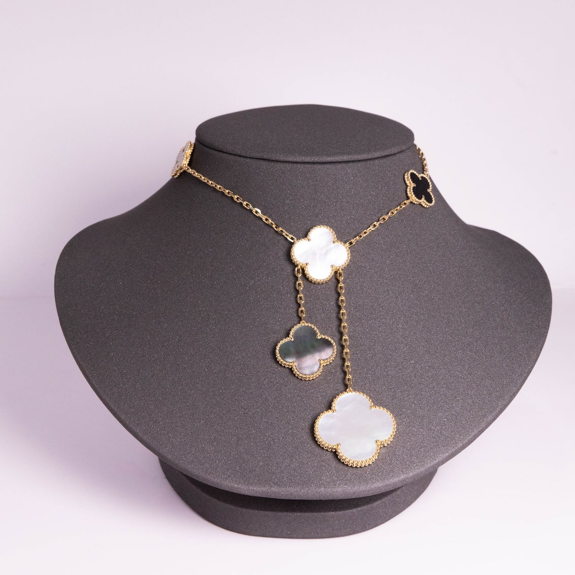 Van Cleef & Arpels Magic Alhambra Necklace 6 Motifs Mother-Of-Pearl and Onyx 18K Yellow Gold