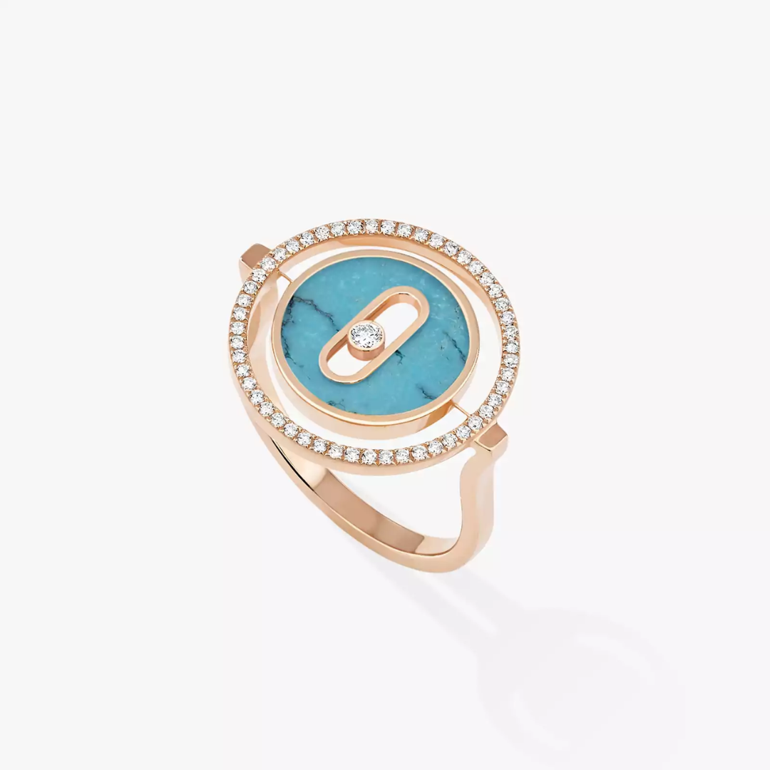 Lucky Move Small Turquoise Diamond Ring 18ct Rose Gold