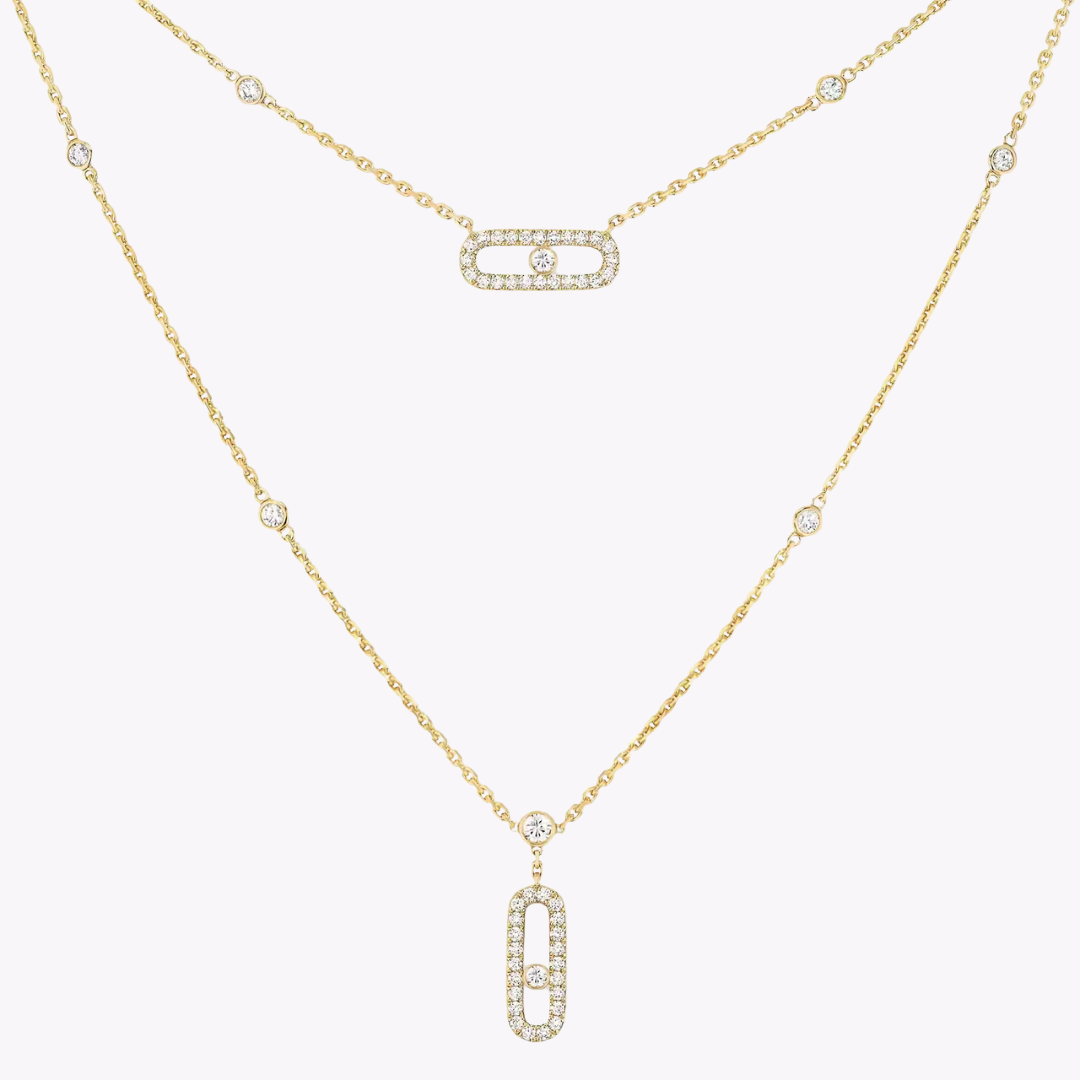 Move Uno 2 Rows Pavé Diamond Necklace 18ct Gold