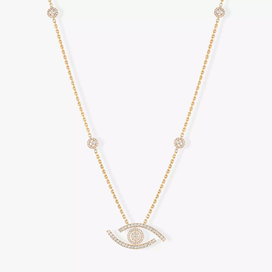 Lucky Eye Diamond Pavé Long Necklace 18ct Gold