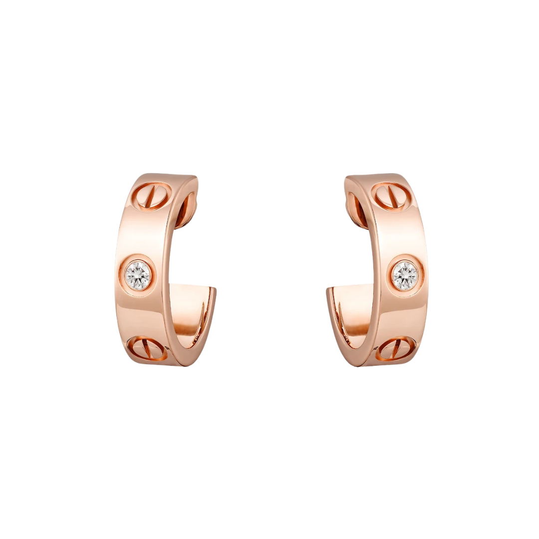 Cartier Love Hoop 2 Diamonds Earrings 18ct Rose Gold