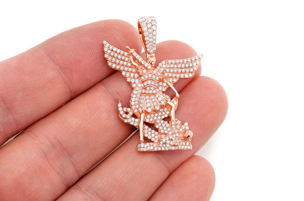 Pendentif diamant Archange Saint Michel 1,50 ct en or massif 14 carats