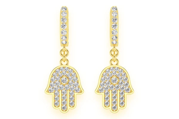 Erkals Jewellers Dangling Hamsa Huggie Earrings 18K Gold 0.50ctw