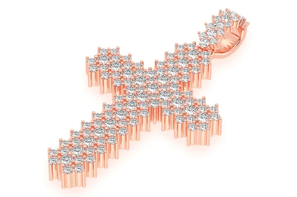 Pendentif diamant croix dentelée 1,75 ct en or massif 14 carats