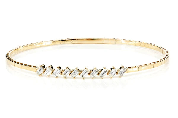 Erkals Jewellers Angled Baguette Diamond Bangle Bracelet 18K Gold 1.00ctw