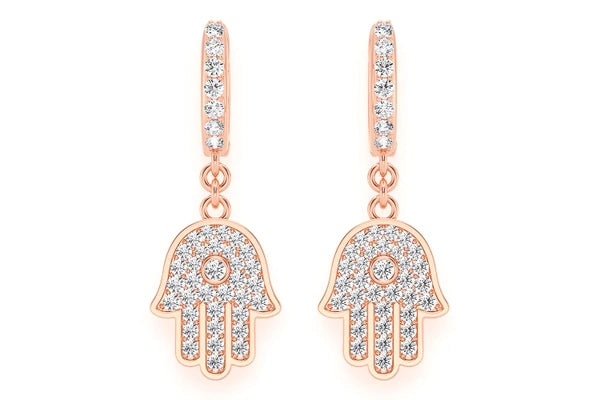 Erkals Jewellers Dangling Hamsa Huggie Earrings 18K Gold 0.50ctw