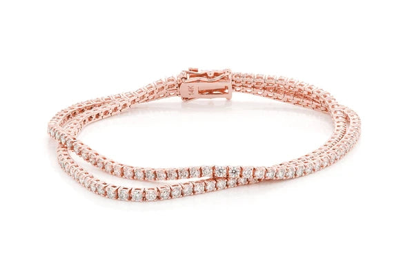 Pulsera de tenis de diamantes de 4,75 quilates con juego de puntas de dos hileras de 3 puntos, oro macizo de 14 quilates