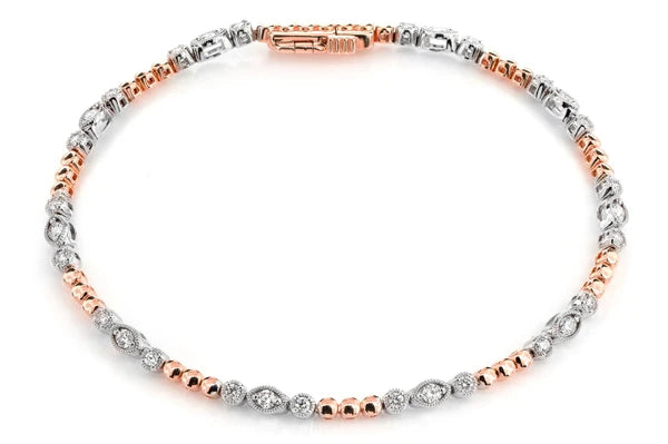 Erkals Jewellers Oval And Round Diamond Bead Bezel Link Bracelet 18K Gold 0.66ctw