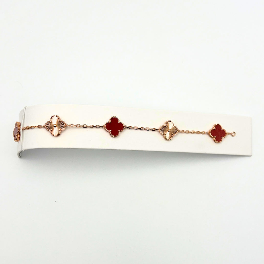 Van Cleef & Arpels Vintage Alhambra Bracelet 5 Motifs Cornaline Or Rose 18 Carats