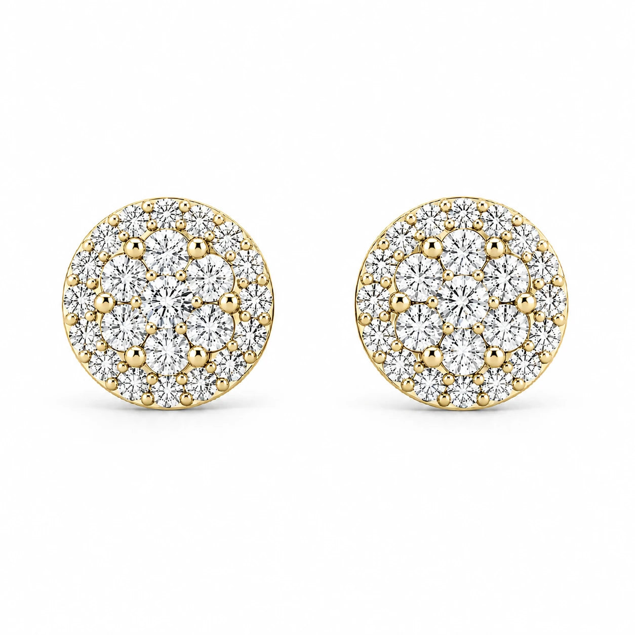 Erkals Jewellers Halo Flower Stud Earrings 18K Gold 2.00ctw