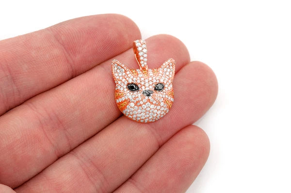 Pendentif diamant visage de chat 1,90 ct en or massif 14 carats