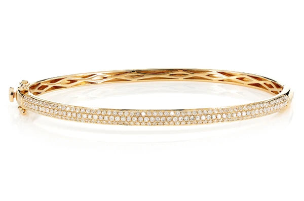 Erkals Jewellers Diamond Three Row Pave Bangle Bracelet 18K Gold 1.05ctw