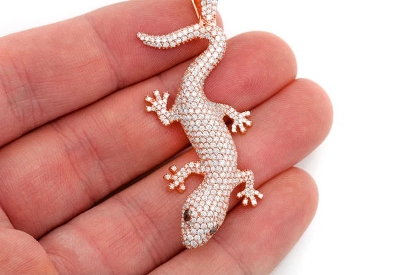 Pendentif diamant lézard 4,20 ct en or massif 14 carats