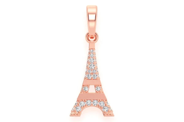 0.33ct Diamond French Eiffel Tower Pendant 18K Solid Gold