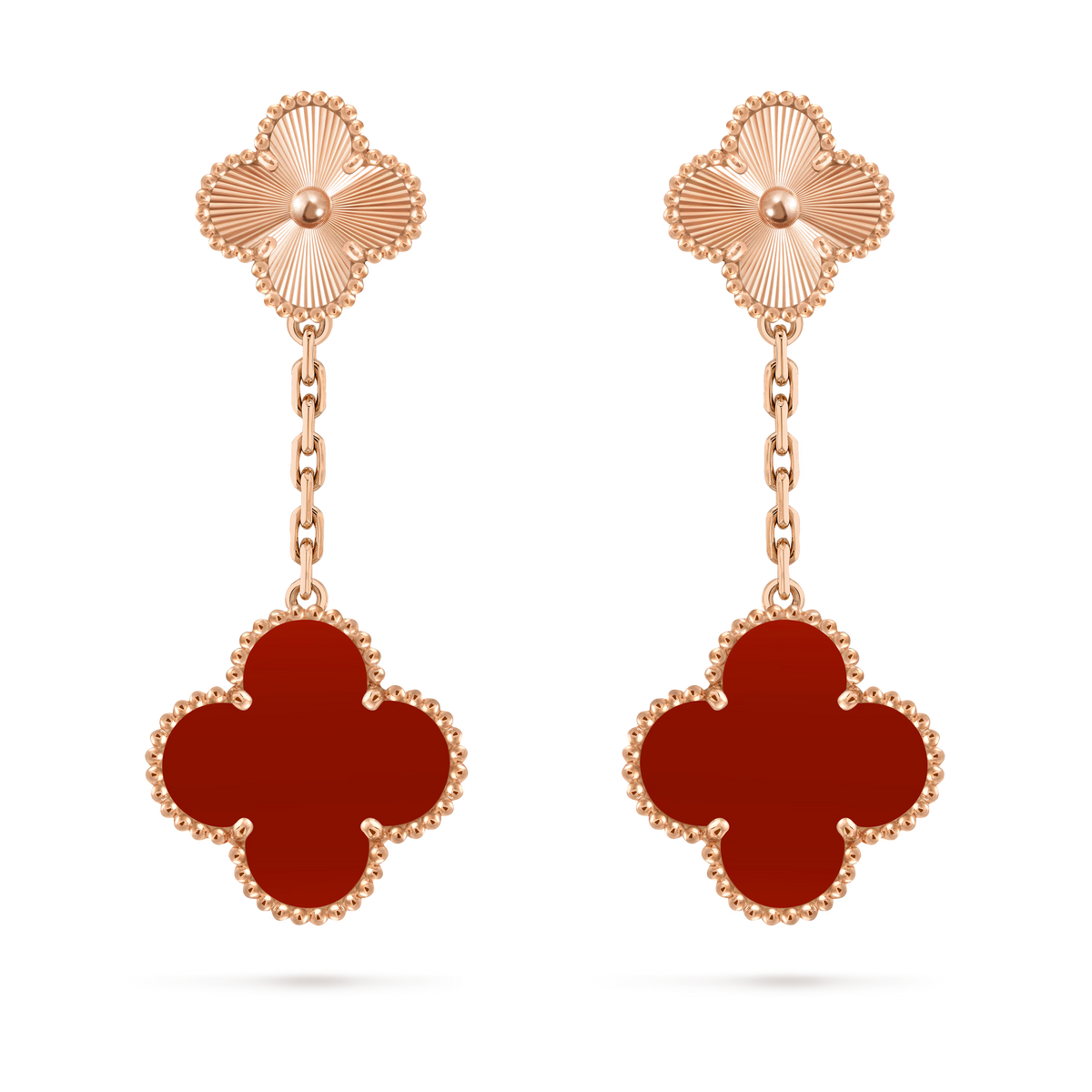 Van Cleef & Arpels Magic Alhambra Earrings 2 Motifs 18K Rose Gold Carnelian