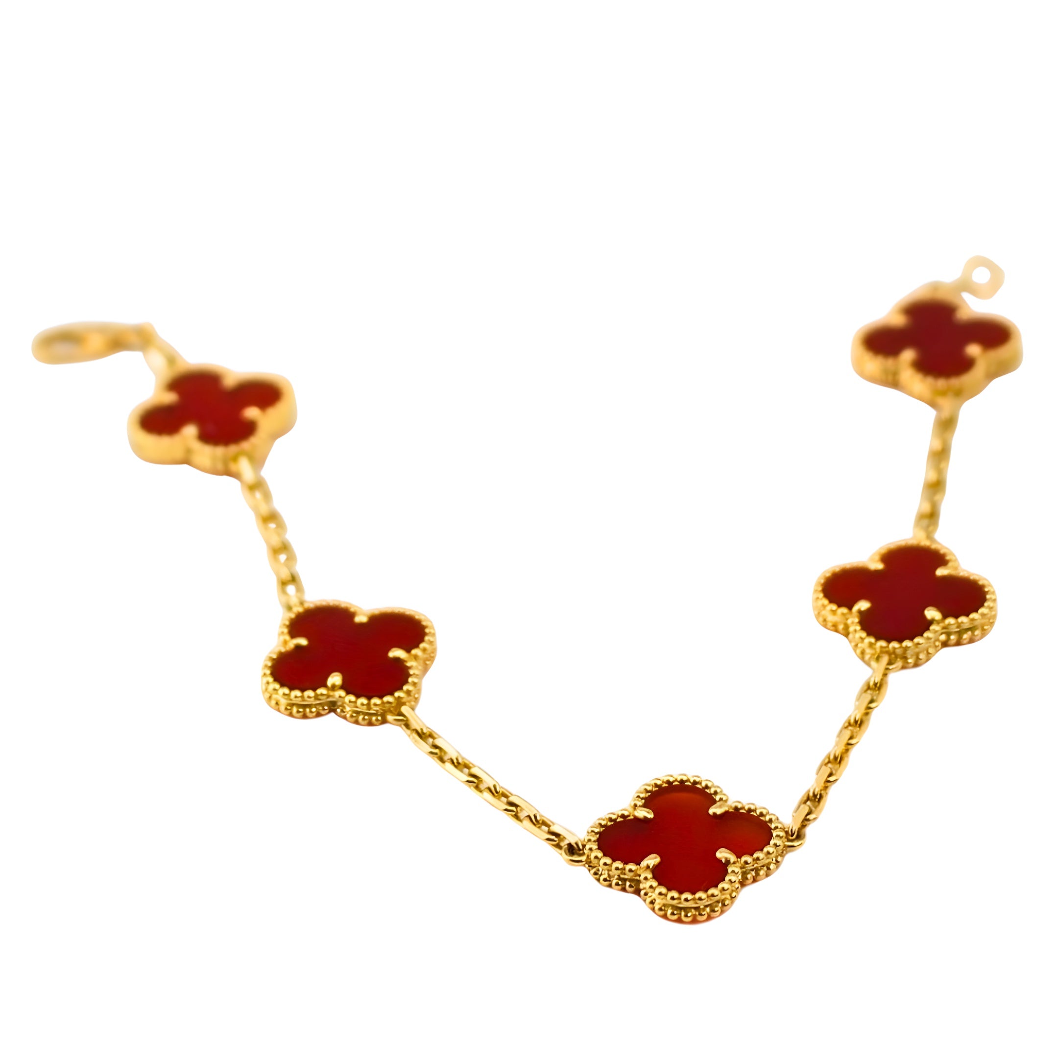 Van Cleef & Arpels Vintage Alhambra Bracelet 5 Motifs Cornaline Or Jaune 18 Carats