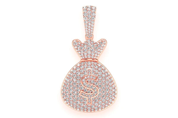 3.33ct Diamond Money Bag Pendant 18K Solid Gold
